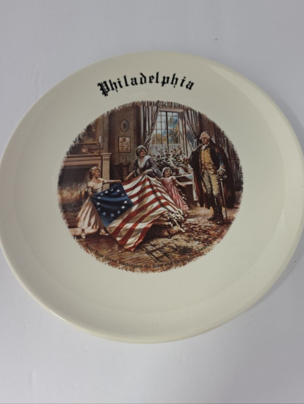 Americana Colonial Betsey Ross George Washington Commemorative Ceramic Plate USA